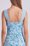 Abito corto di cocktail corto con floreale con perline e paillettes azzurro cielo con perline
