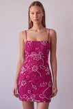 Vestito corto di cocktail con spalline fucsia con spalline a spalline floreali