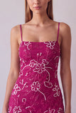Vestito corto di cocktail con spalline fucsia con spalline a spalline floreali
