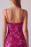 Vestito corto di cocktail con spalline fucsia con spalline a spalline floreali
