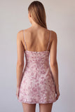 Vestito corto di cocktail con spalline fucsia con spalline a spalline floreali