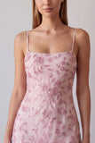 Vestito corto di cocktail con spalline fucsia con spalline a spalline floreali