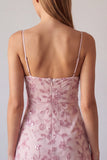Vestito corto di cocktail con spalline fucsia con spalline a spalline floreali