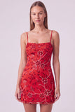Vestito corto di cocktail con spalline fucsia con spalline a spalline floreali
