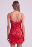 Vestito corto di cocktail con spalline fucsia con spalline a spalline floreali