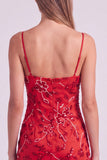 Vestito corto di cocktail con spalline fucsia con spalline a spalline floreali