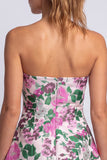 Vestito corto di cocktail a strapless a linea stampato a fiori a linea chiara a fiori