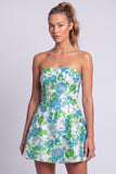 Vestito corto di cocktail a strapless a linea stampato a fiori a linea chiara a fiori