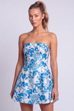 Vestito corto di cocktail a strapless a linea stampato a fiori a linea chiara a fiori