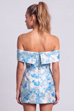 Vestito corto corto da cocktail bodycon senza spalline, stampato a fiori