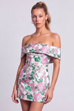 Vestito corto corto da cocktail bodycon senza spalline, stampato a fiori