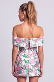 Vestito corto corto da cocktail bodycon senza spalline, stampato a fiori
