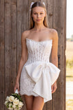 Corsetto d'Avorio Bodycon Perle senza spalline Perle corto da con fiocco