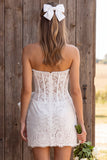 Corsetto d'Avorio Bodycon Perle senza spalline Perle corto da con fiocco