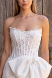 Corsetto d'Avorio Bodycon Perle senza spalline Perle corto da con fiocco