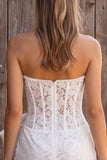 Corsetto d'Avorio Bodycon Perle senza spalline Perle corto da con fiocco