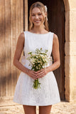 Abito corto da bridal shower in Pizzo in A-Line in Avorio con fiocco