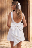 Abito corto da bridal shower in Pizzo in A-Line in Avorio con fiocco