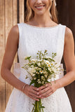 Abito corto da bridal shower in Pizzo in A-Line in Avorio con fiocco