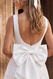 Abito corto da bridal shower in Pizzo in A-Line in Avorio con fiocco
