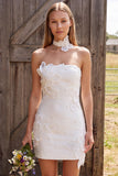 Abito corto da bridal shower corto in Bodycon Perle senza spalline Ivory con fiore 3D
