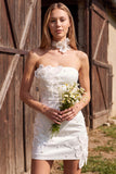 Abito corto da bridal shower corto in Bodycon Perle senza spalline Ivory con fiore 3D