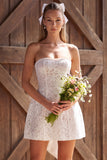 Perle senza spalline in Pizzo d'Avorio Abito corto da bridal shower con fiocco