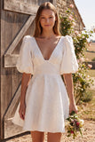 Abito da bridal shower corto in linea scollo Jacquard a scollo a V