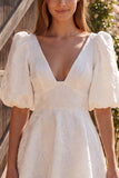 Abito da bridal shower corto in linea scollo Jacquard a scollo a V