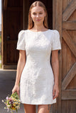 Abito da bridal shower corto Bodycon Jacquard Bateau con scollo in avorio