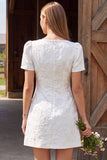 Abito da bridal shower corto Bodycon Jacquard Bateau con scollo in avorio