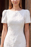 Abito da bridal shower corto Bodycon Jacquard Bateau con scollo in avorio