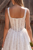 Corsetto Avorio con scollo quadrato in pizzo per abito corto da bridal shower corto