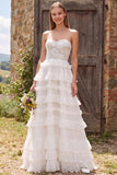 Abito da bridal lungo senza spalline a A-Line con spalline in avorio con pizzo