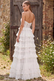 Abito da bridal lungo senza spalline a A-Line con spalline in avorio con pizzo