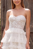 Abito da bridal lungo senza spalline a A-Line con spalline in avorio con pizzo