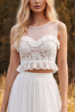 Abito da bridal shower lungo a due pezzi a doppio pezzi scollo a volant e spacco laterale