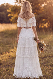 Abito da bridal shower lungo a livelli a due pezzi a due pezzi con spalle spuntate e volant