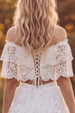 Abito da bridal shower lungo a livelli a due pezzi a due pezzi con spalle spuntate e volant