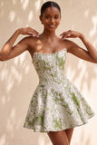 Corsetto perla verde chiaro A-line Vita basca senza spalline Abito corto da homecoming