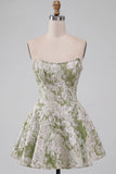 Corsetto perla verde chiaro A-line Vita basca senza spalline Abito corto da homecoming
