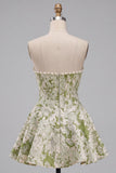 Corsetto perla verde chiaro A-line Vita basca senza spalline Abito corto da homecoming