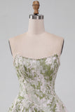 Corsetto perla verde chiaro A-line Vita basca senza spalline Abito corto da homecoming