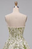 Corsetto perla verde chiaro A-line Vita basca senza spalline Abito corto da homecoming