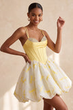 Corsetto giallo A Line Sweetheart Bubble Or Abito corto di homecoming con strass