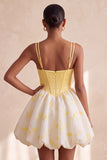 Corsetto giallo A Line Sweetheart Bubble Or Abito corto di homecoming con strass