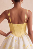 Corsetto giallo A Line Sweetheart Bubble Or Abito corto di homecoming con strass