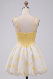 Corsetto giallo A Line Sweetheart Bubble Or Abito corto di homecoming con strass