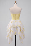 Corsetto giallo A-Line Sweetheart con stampa alta-bassa e strass