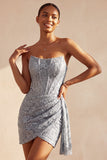 Corsetto grigio blu bodycon senza spalline e rugati abito corto da ritorno a casa con fiastro laterale